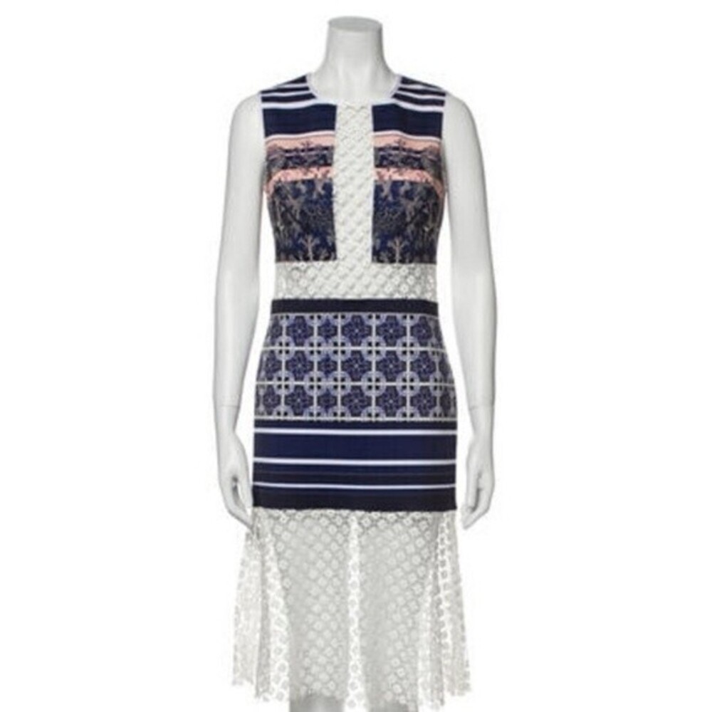 CLOVER CANYON Lace Pattern Midi  Dress Blue & Neutrals Size M Classic …